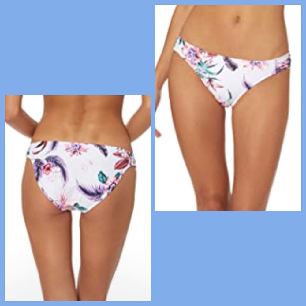 Jessica Simpson Floral Hipster Bikini Bottom Size Small Figi Fever Side Shirred